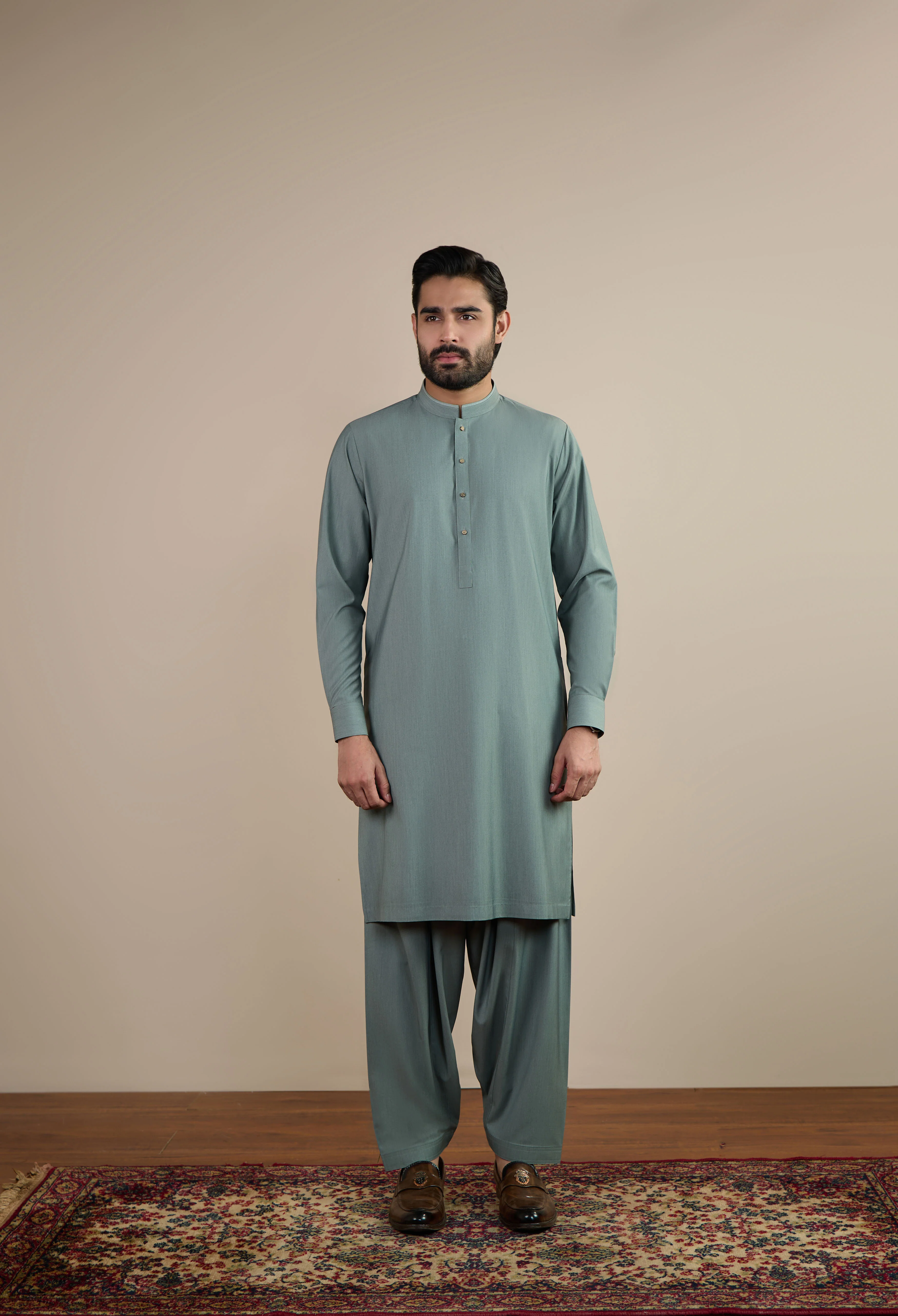 Sage Green Blended Kameez Shalwar