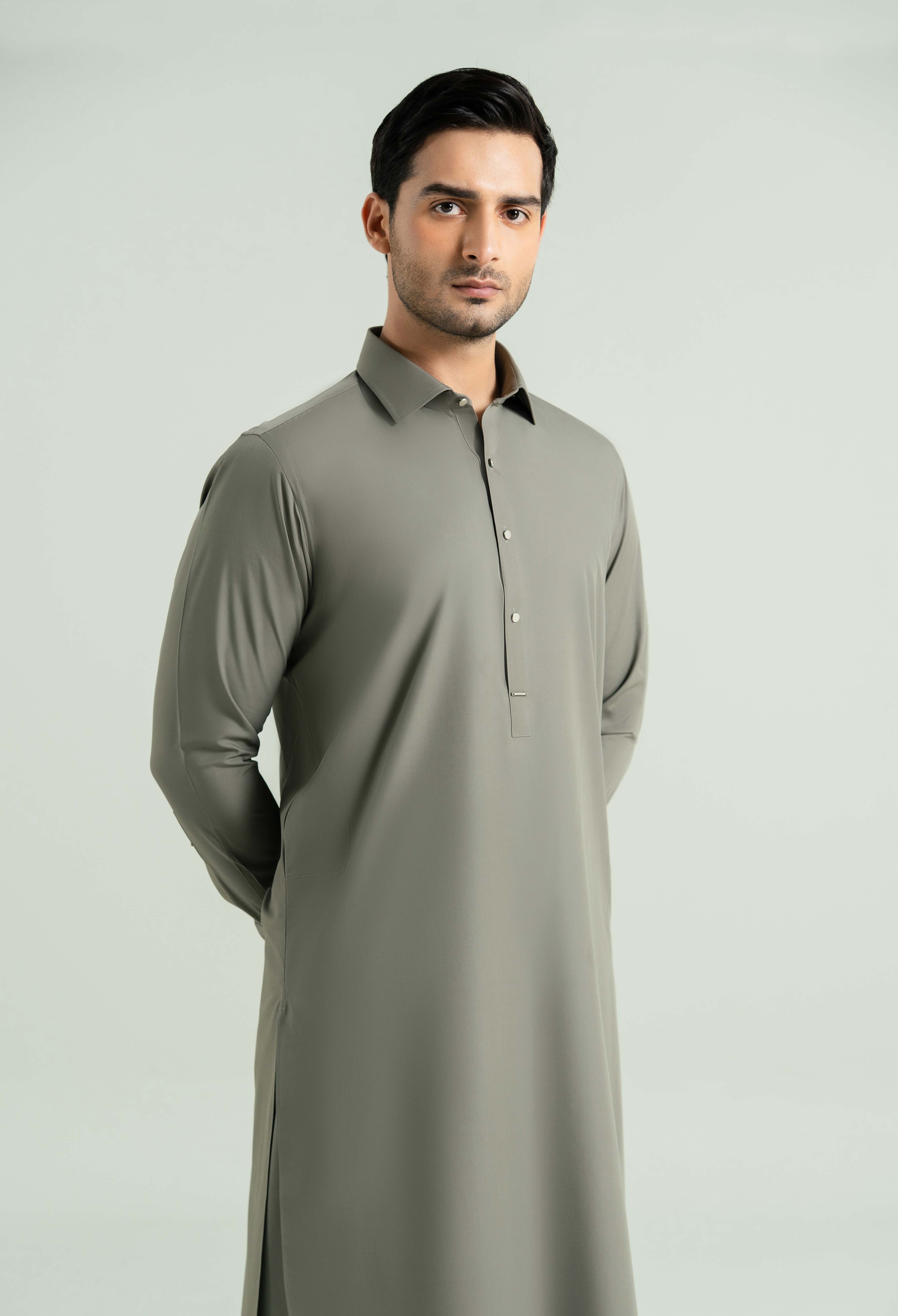 Sand Grey Detailing Kameez Shalwar - Image 2