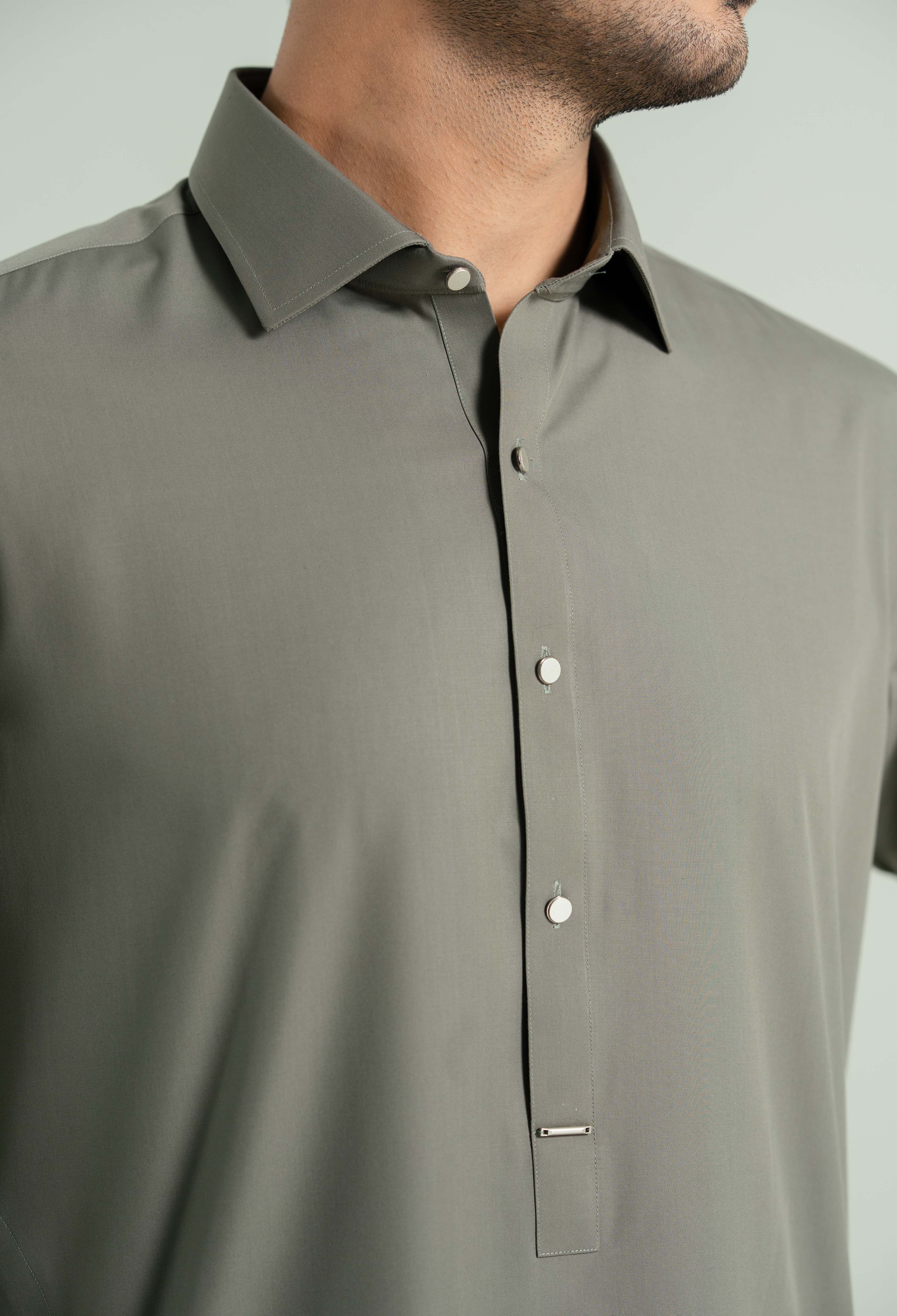 Sand Grey Detailing Kameez Shalwar - Image 3
