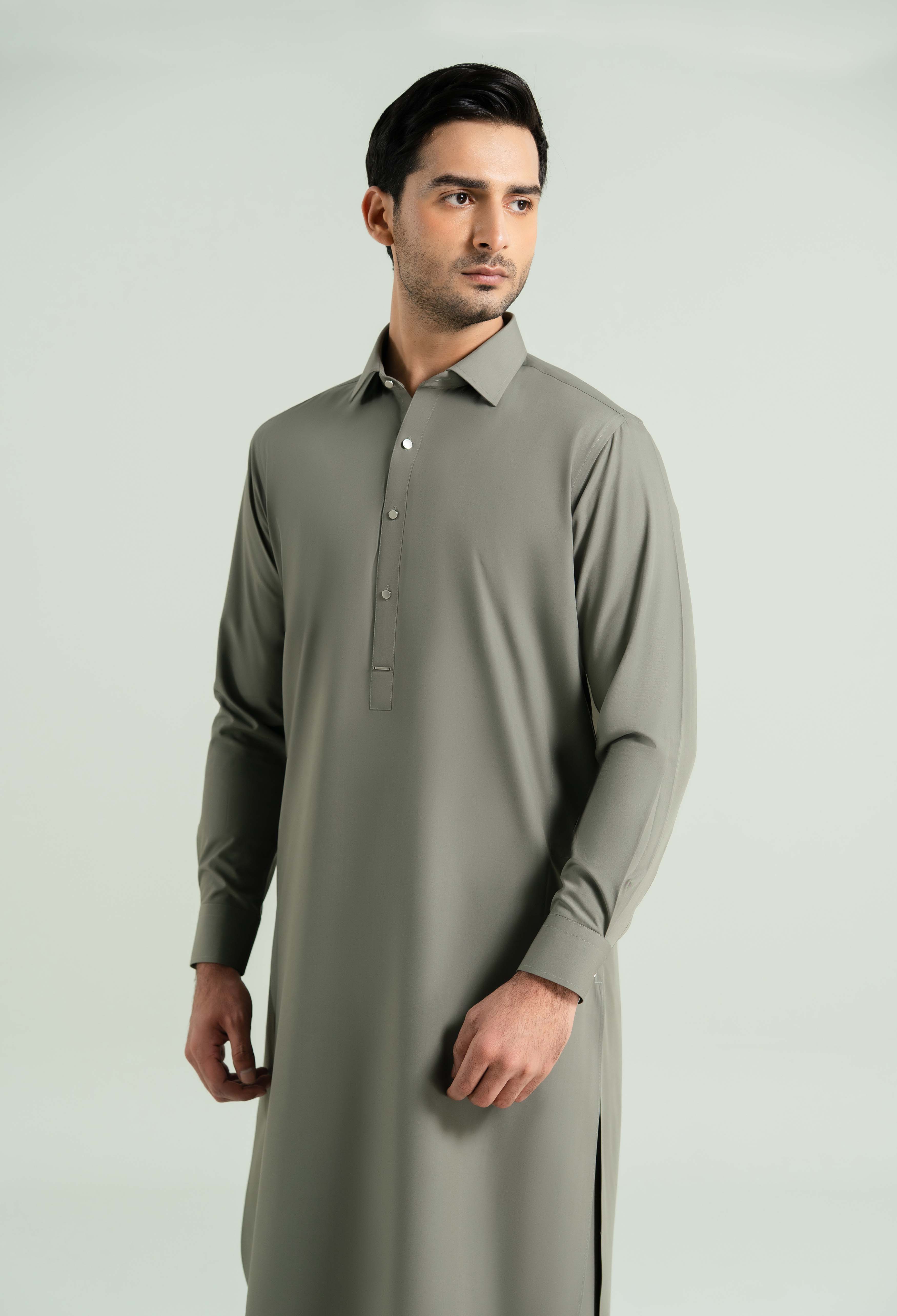 Sand Grey Detailing Kameez Shalwar - Image 6