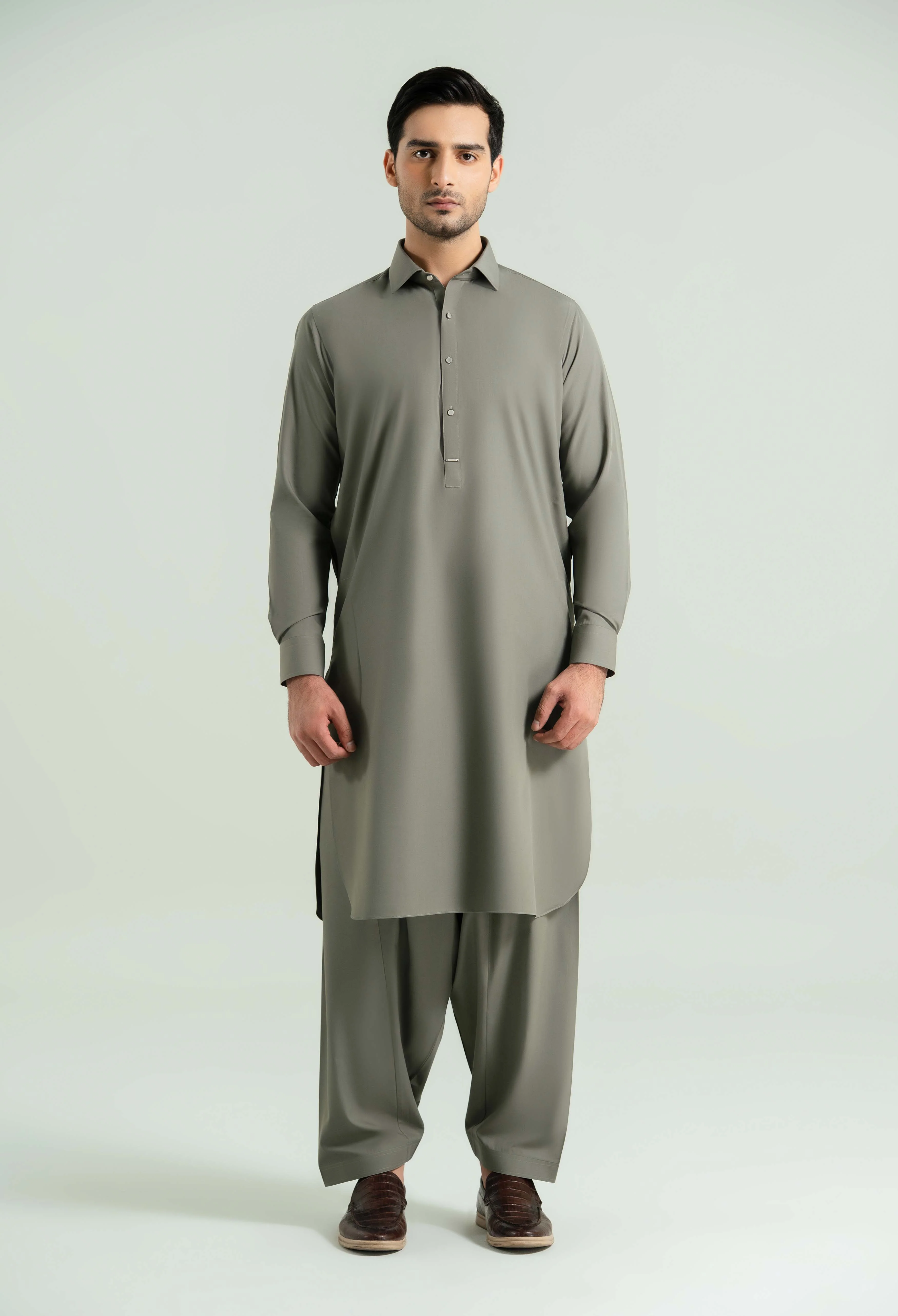 Sand Grey Detailing Kameez Shalwar - Image 7