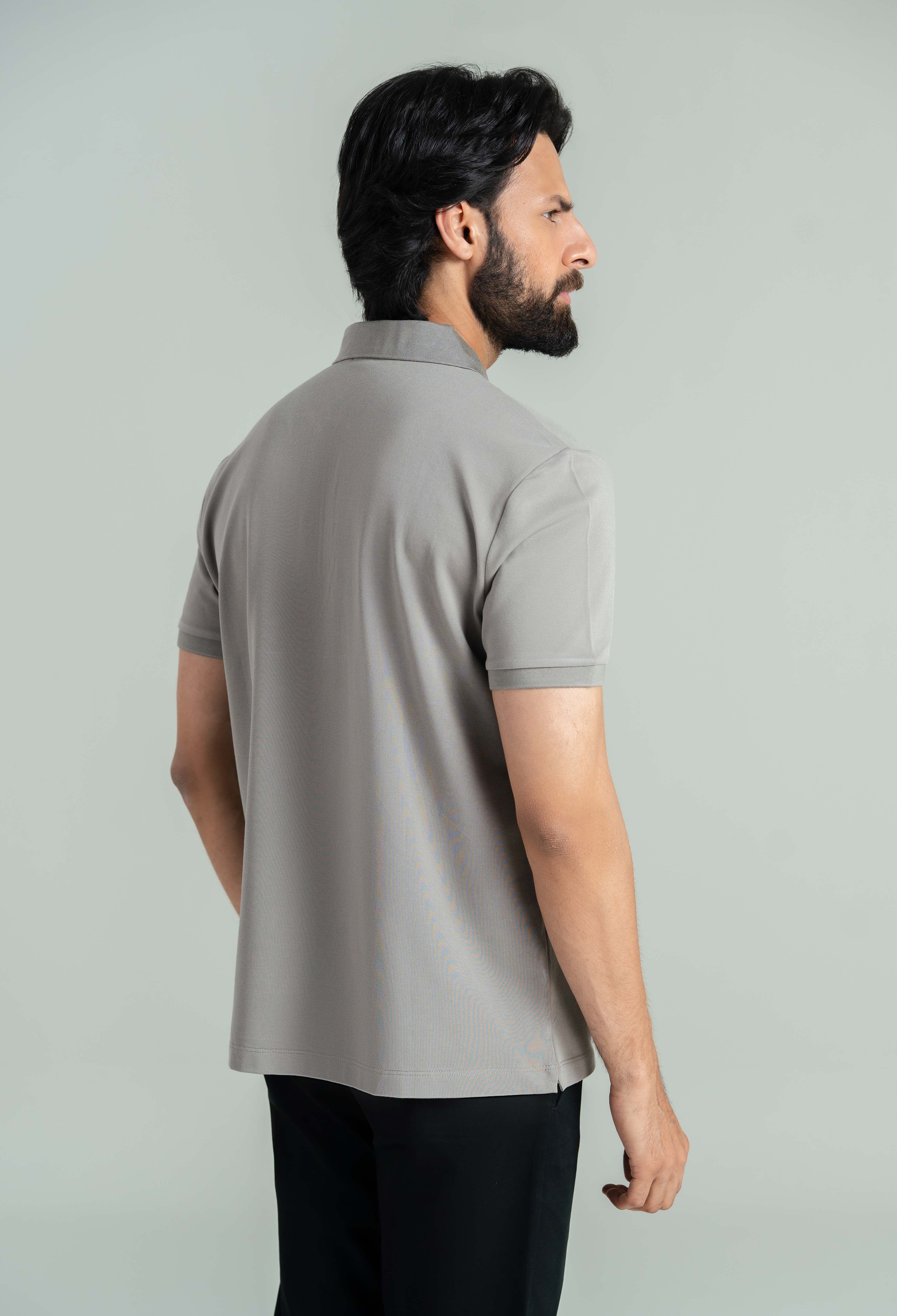 Sand Grey Zip Styled Polo - Image 3