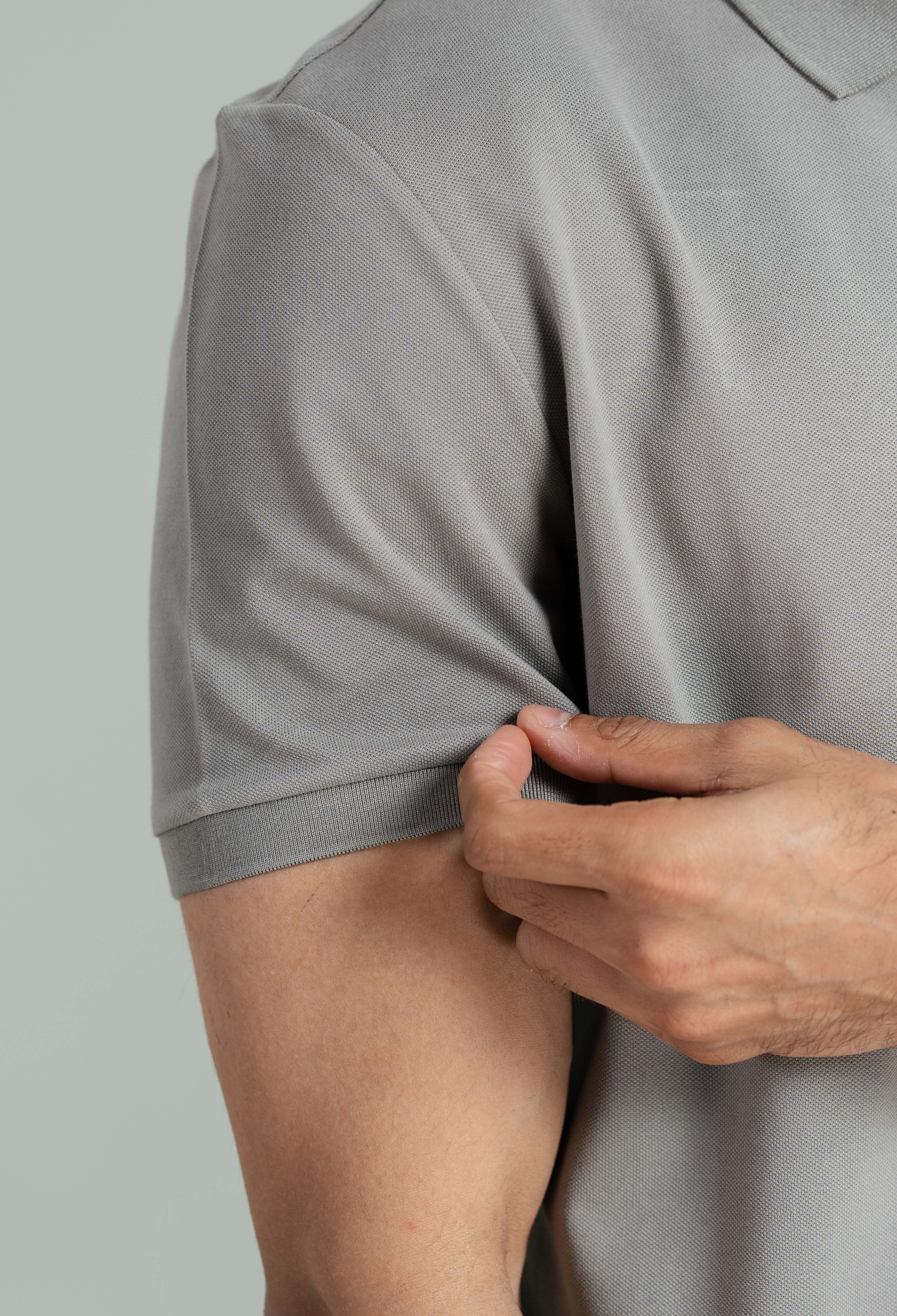 Sand Grey Zip Styled Polo - Image 5