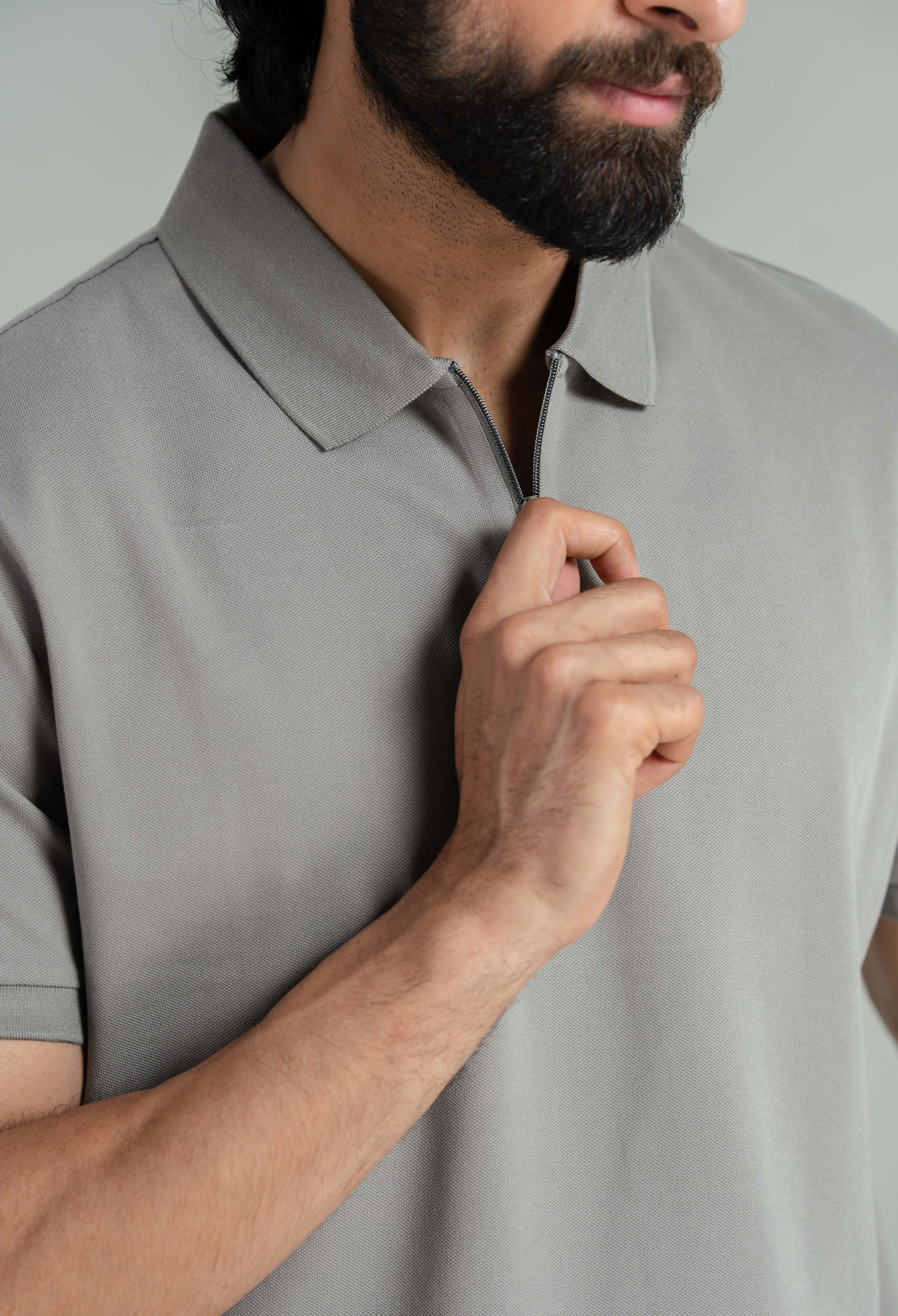 Sand Grey Zip Styled Polo - Image 6