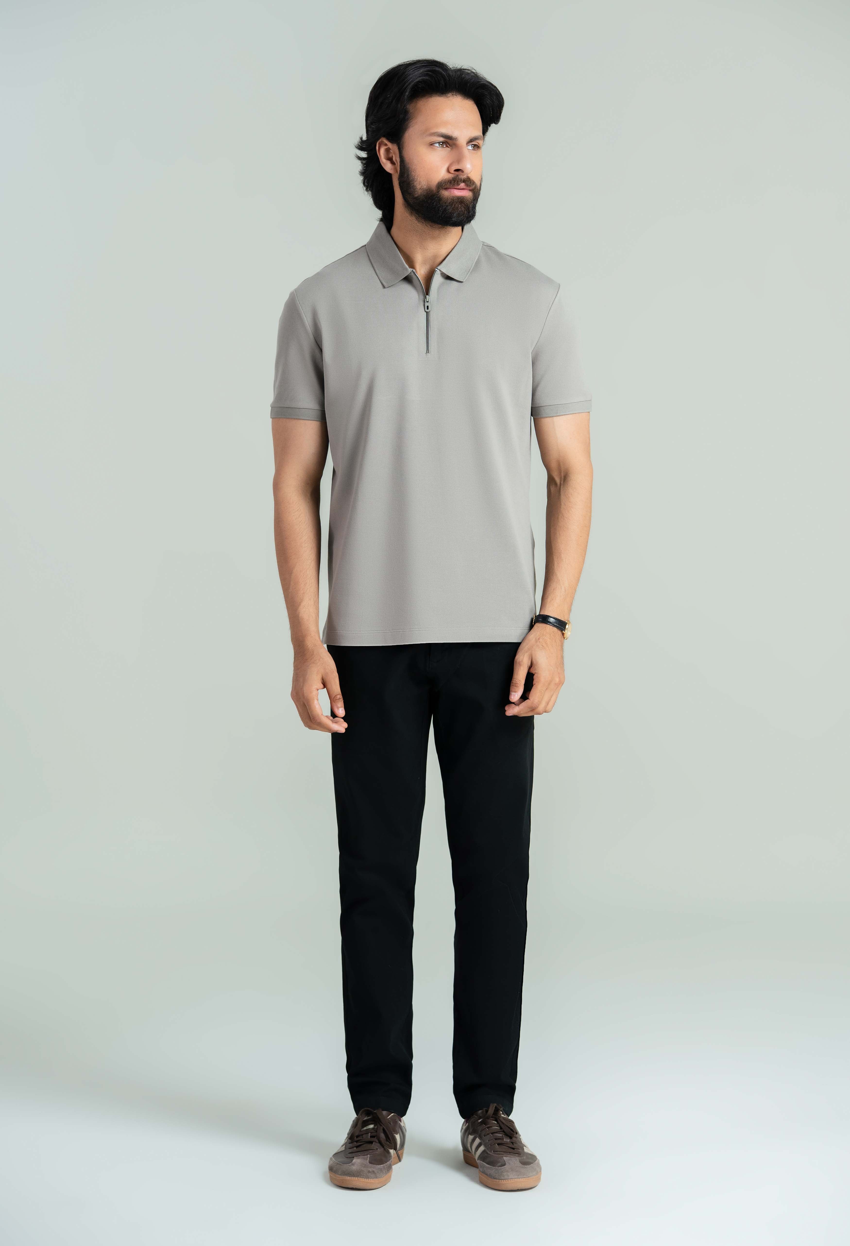 Sand Grey Zip Styled Polo - Image 7