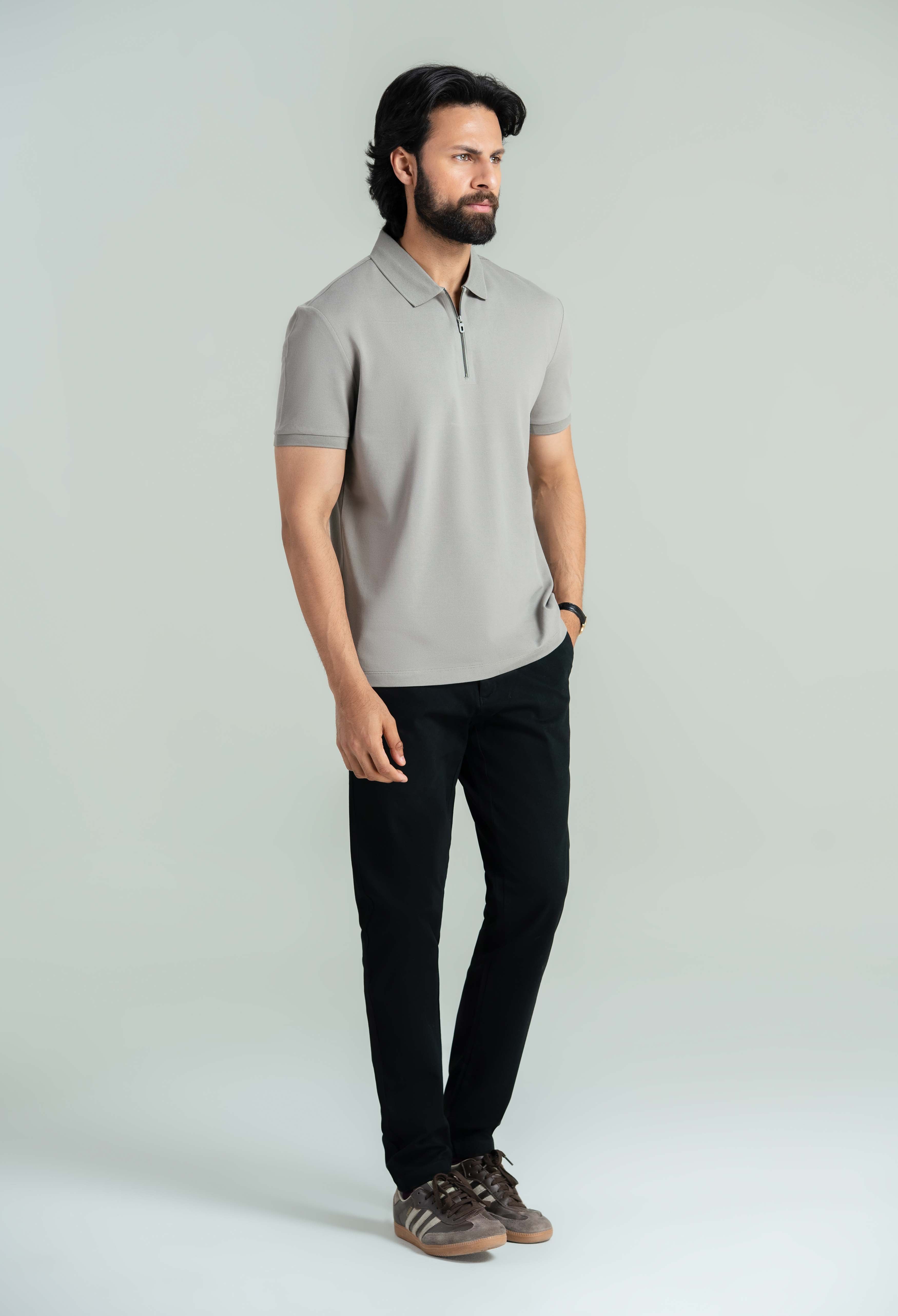 Sand Grey Zip Styled Polo - Image 8