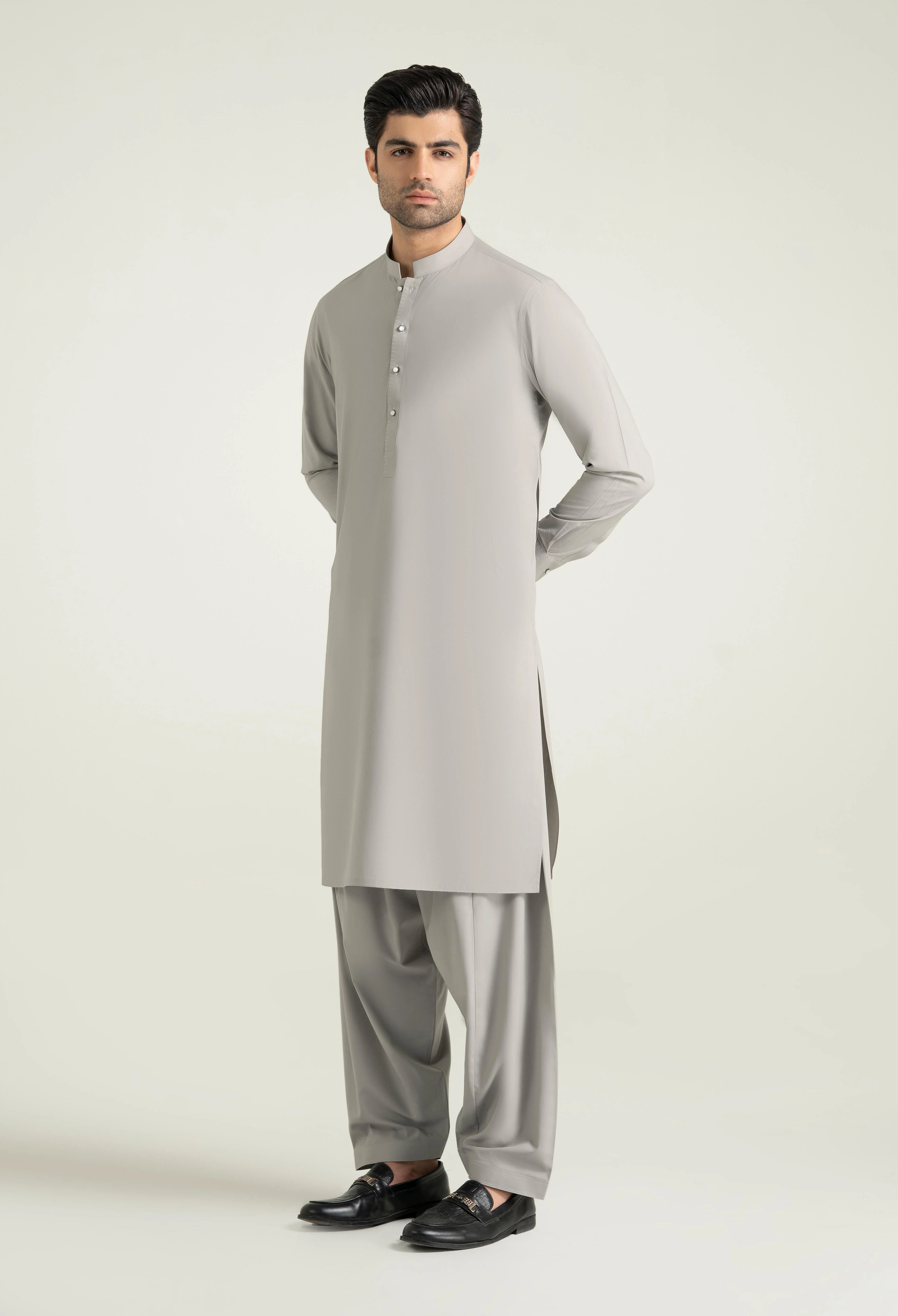 Slate Grey Blended Kameez Shalwar - Image 3