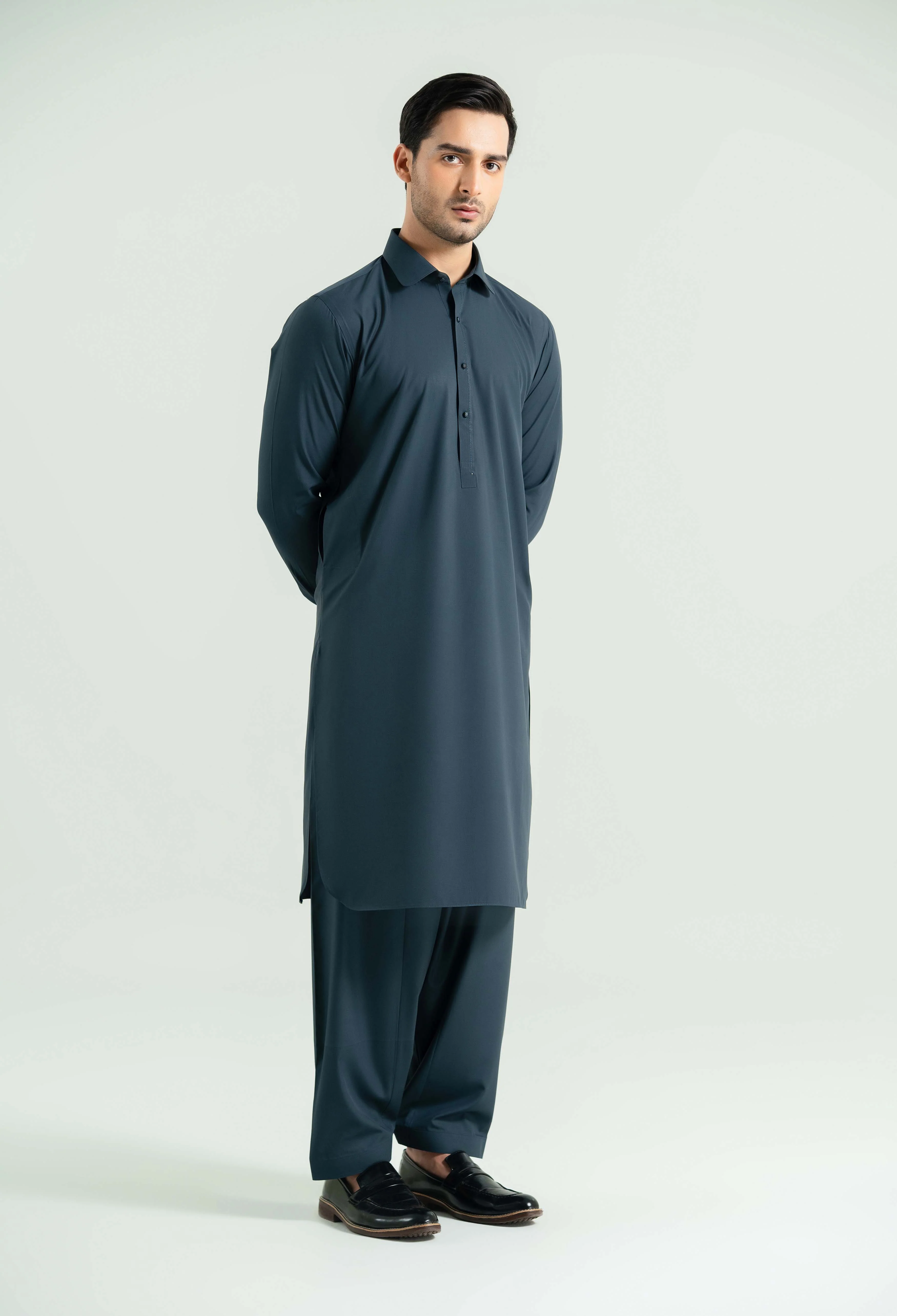 Space Blue Detailing Kameez Shalwar