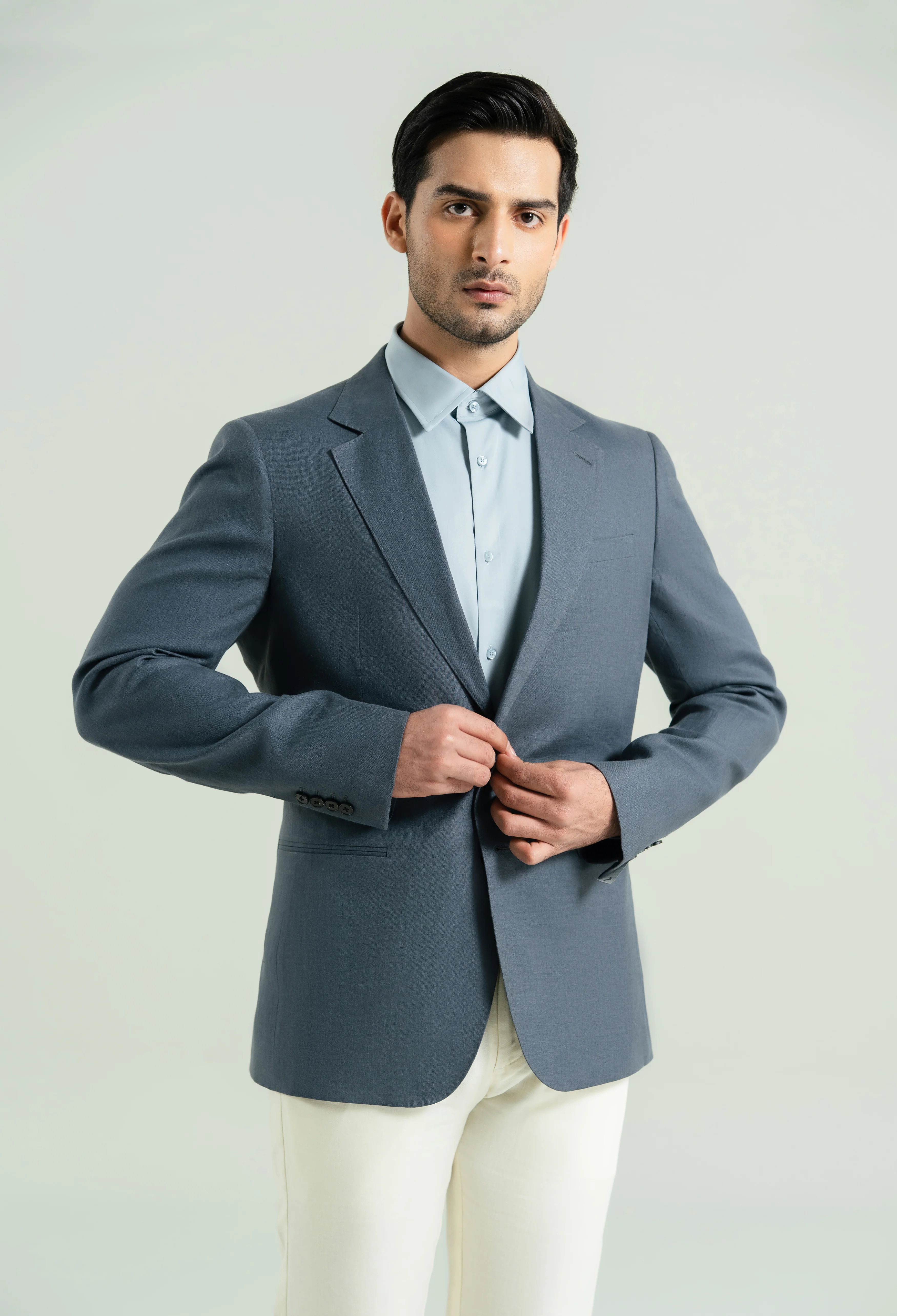 Space Grey Linen Twill Blazer - Image 5