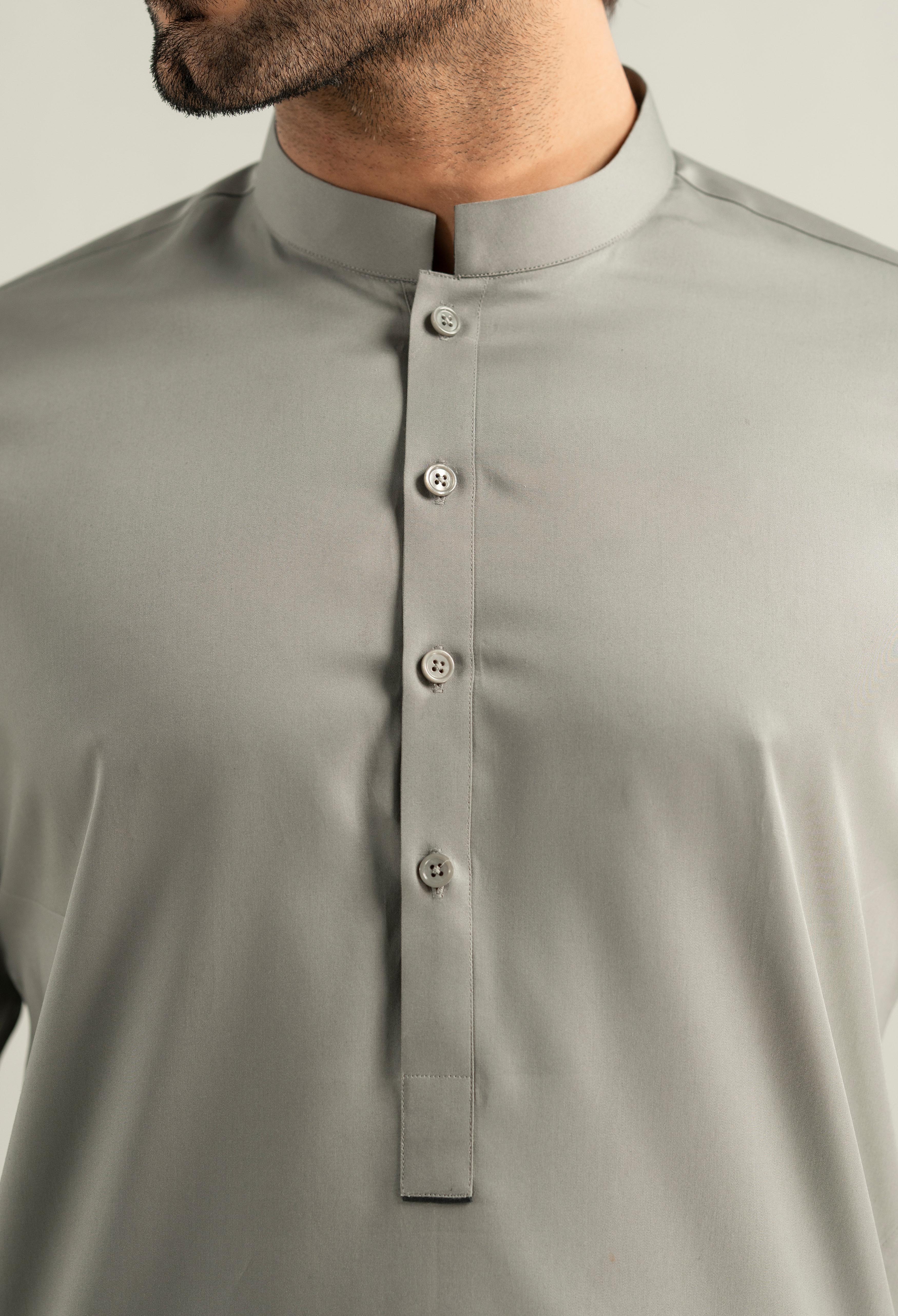 Stone Grey Cotton Kameez Shalwar - Image 2