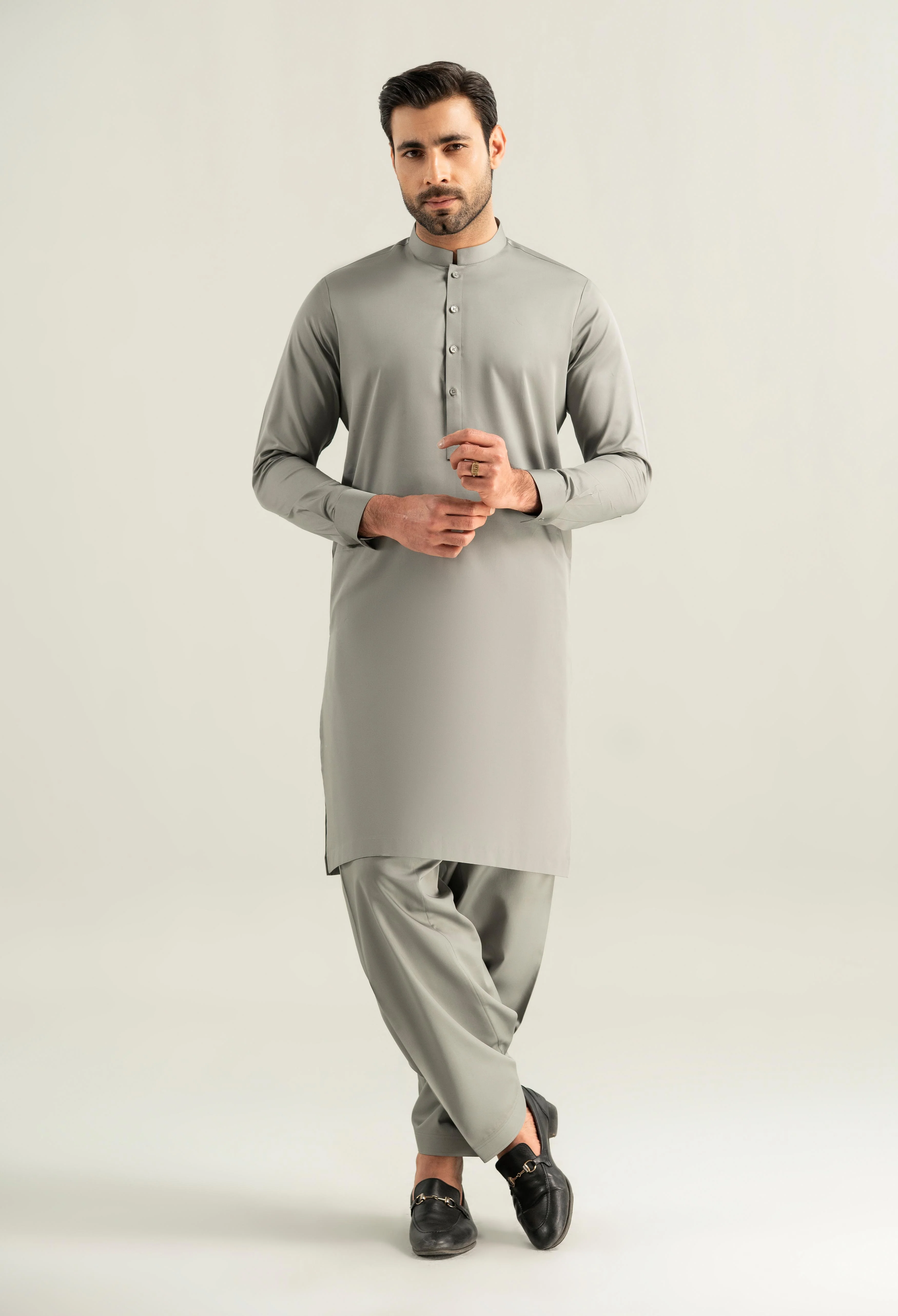Stone Grey Cotton Kameez Shalwar - Image 3