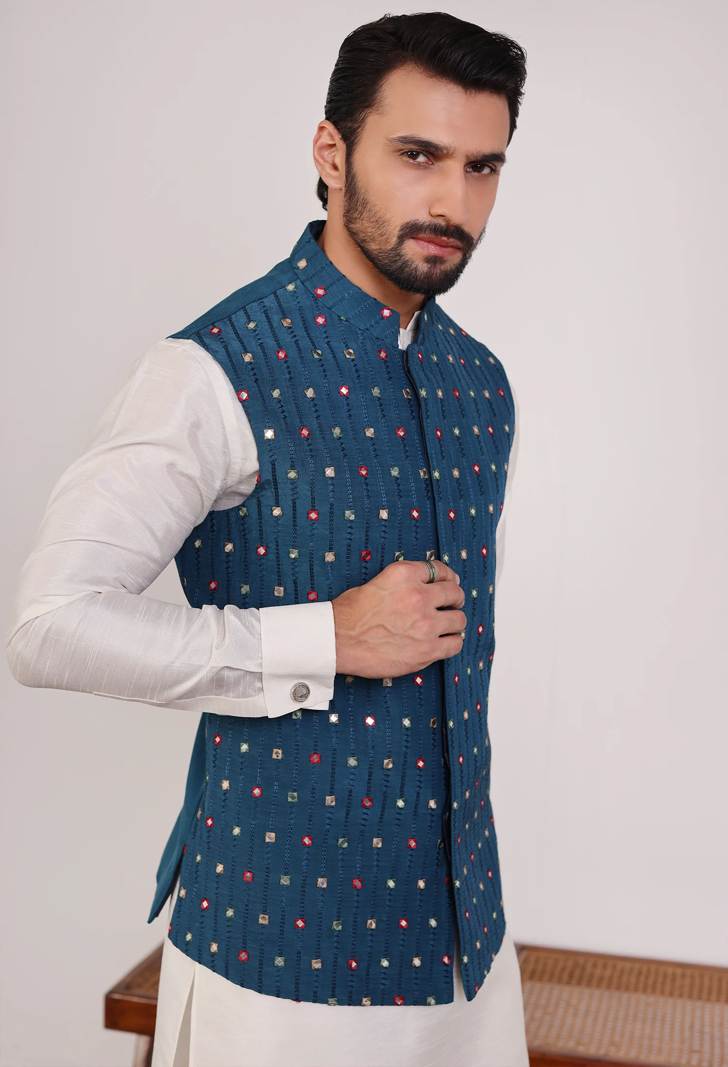 Teal Blue Waistcoat (WC-000040) - Image 2