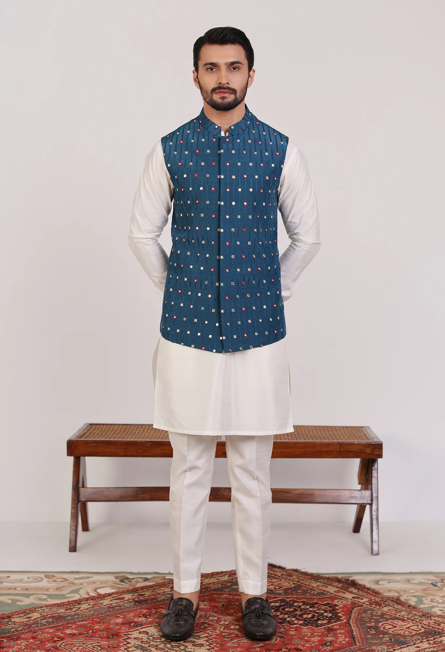 Teal Blue Waistcoat (WC-000040) - Image 4