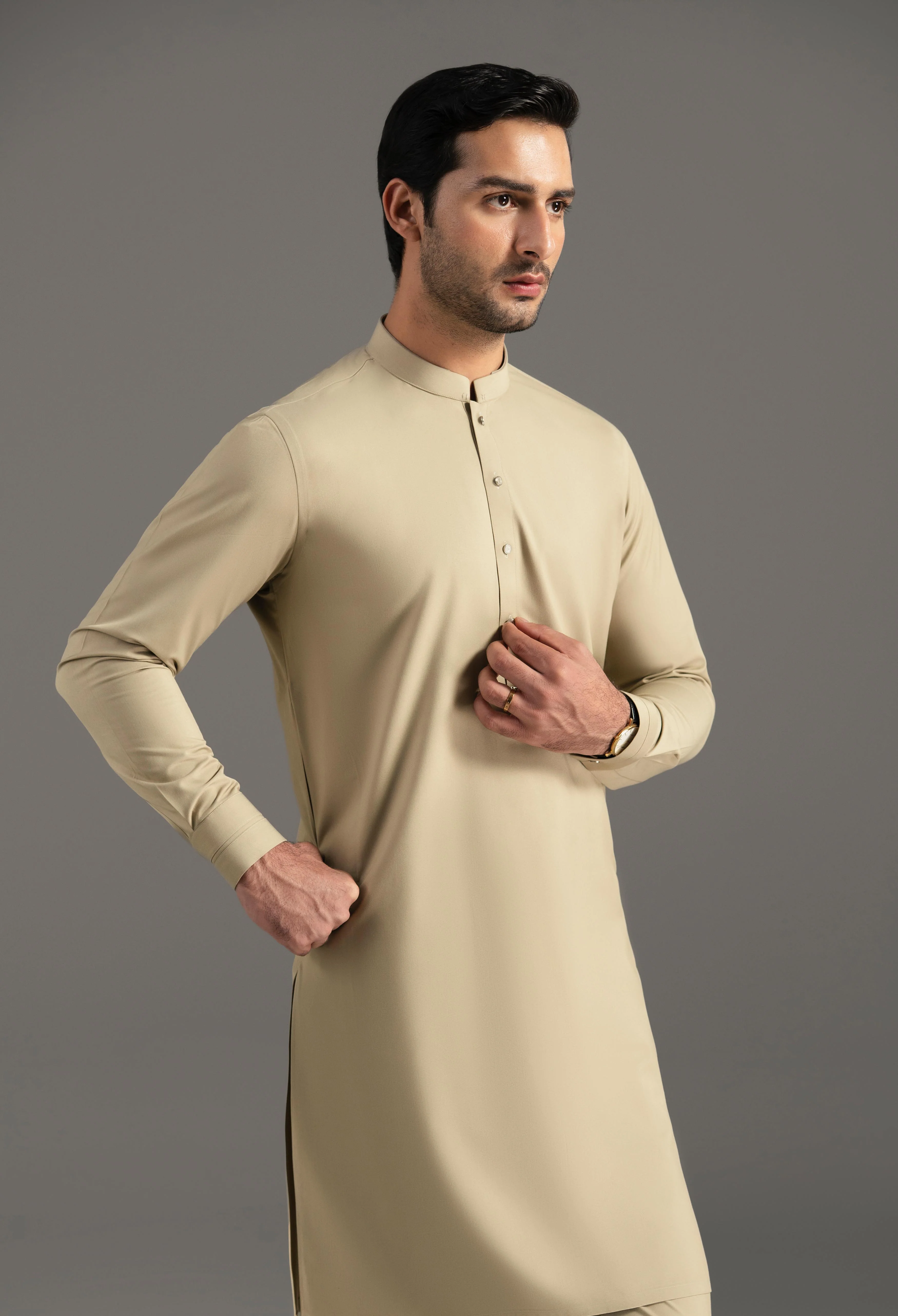 Turmeric Beige Blended Kurta Pajama - Image 3