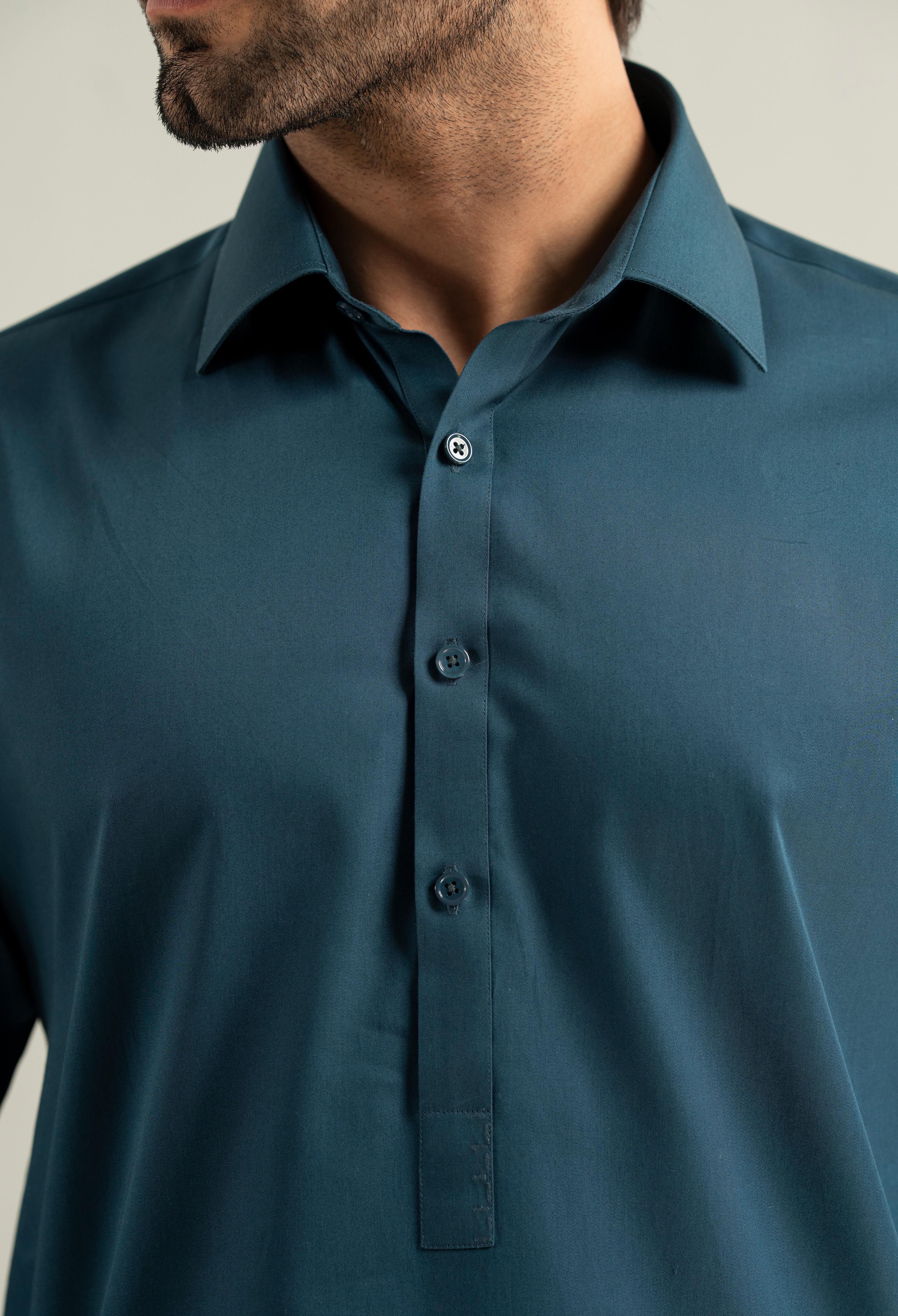 Turquoise Blue Cotton Kameez Shalwar - Image 2