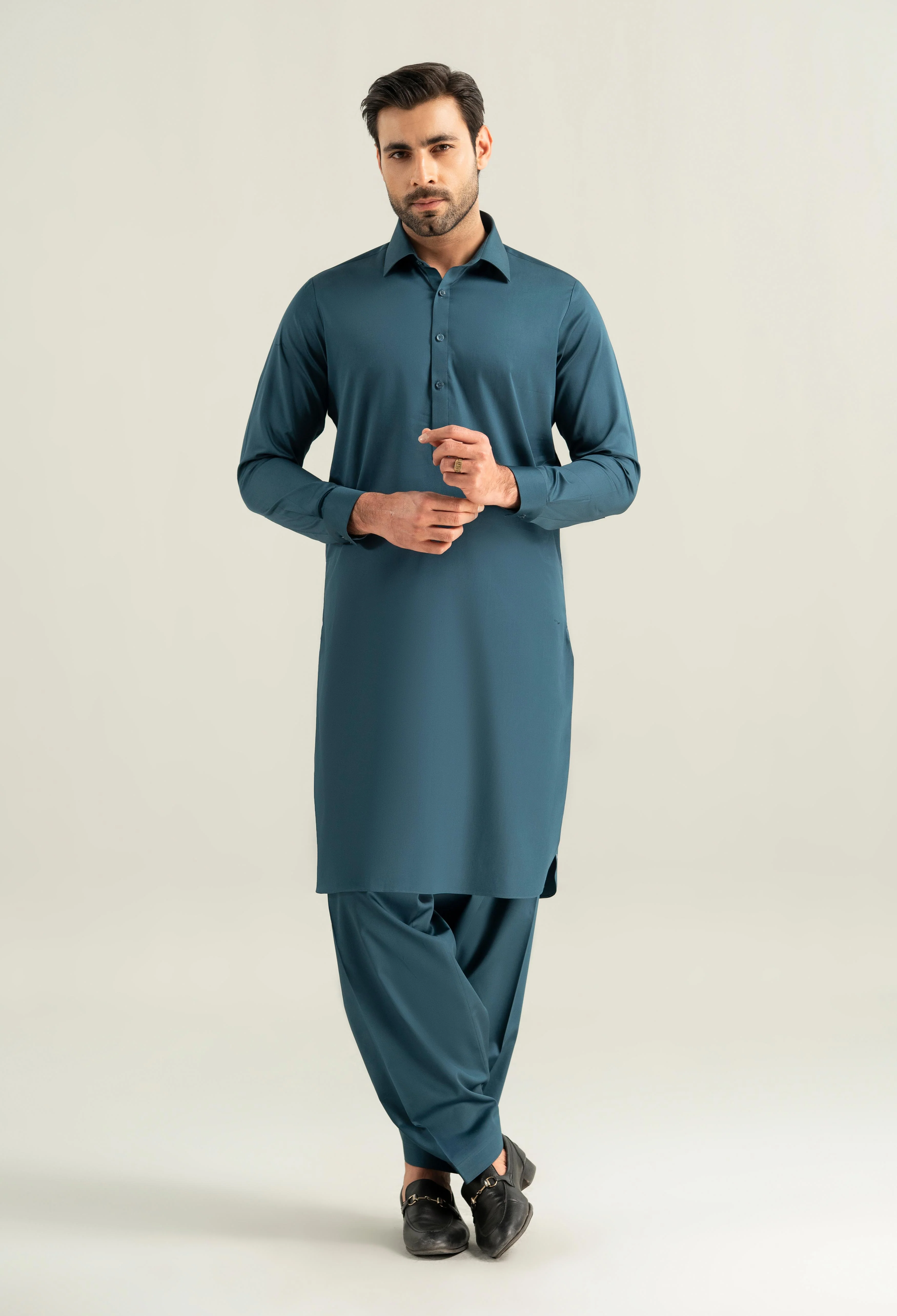 Turquoise Blue Cotton Kameez Shalwar - Image 3