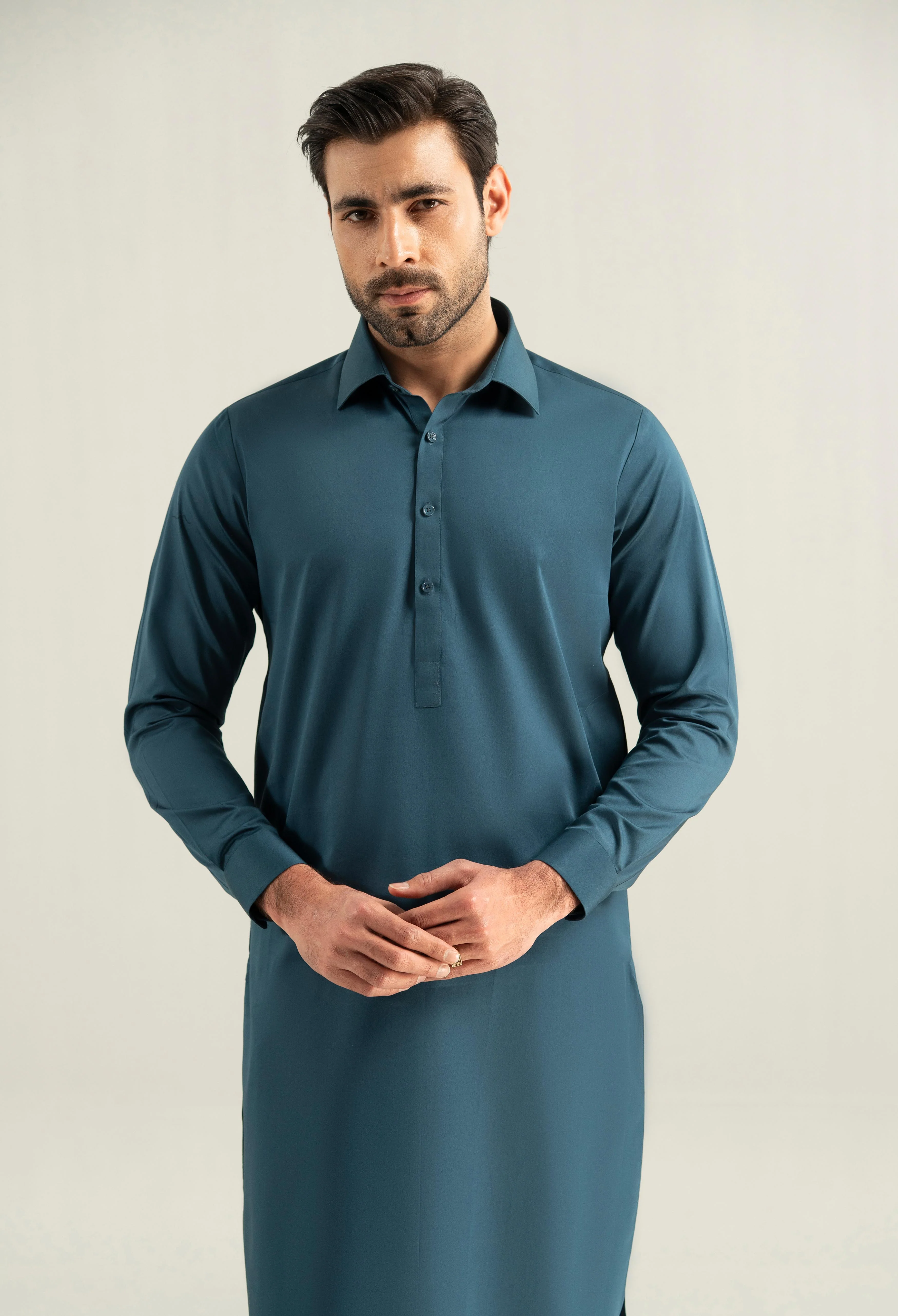 Turquoise Blue Cotton Kameez Shalwar - Image 5