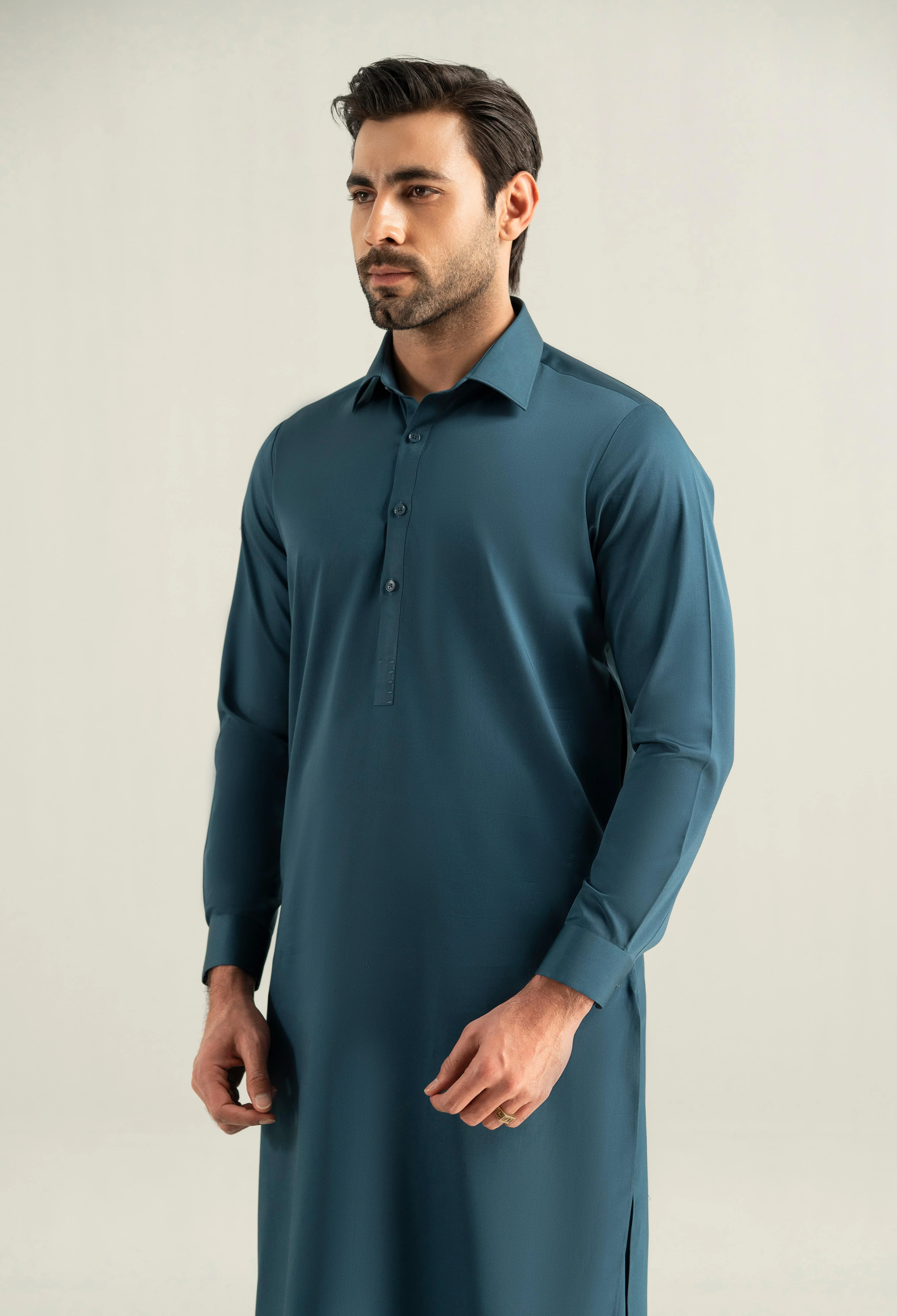 Turquoise Blue Cotton Kameez Shalwar - Image 6