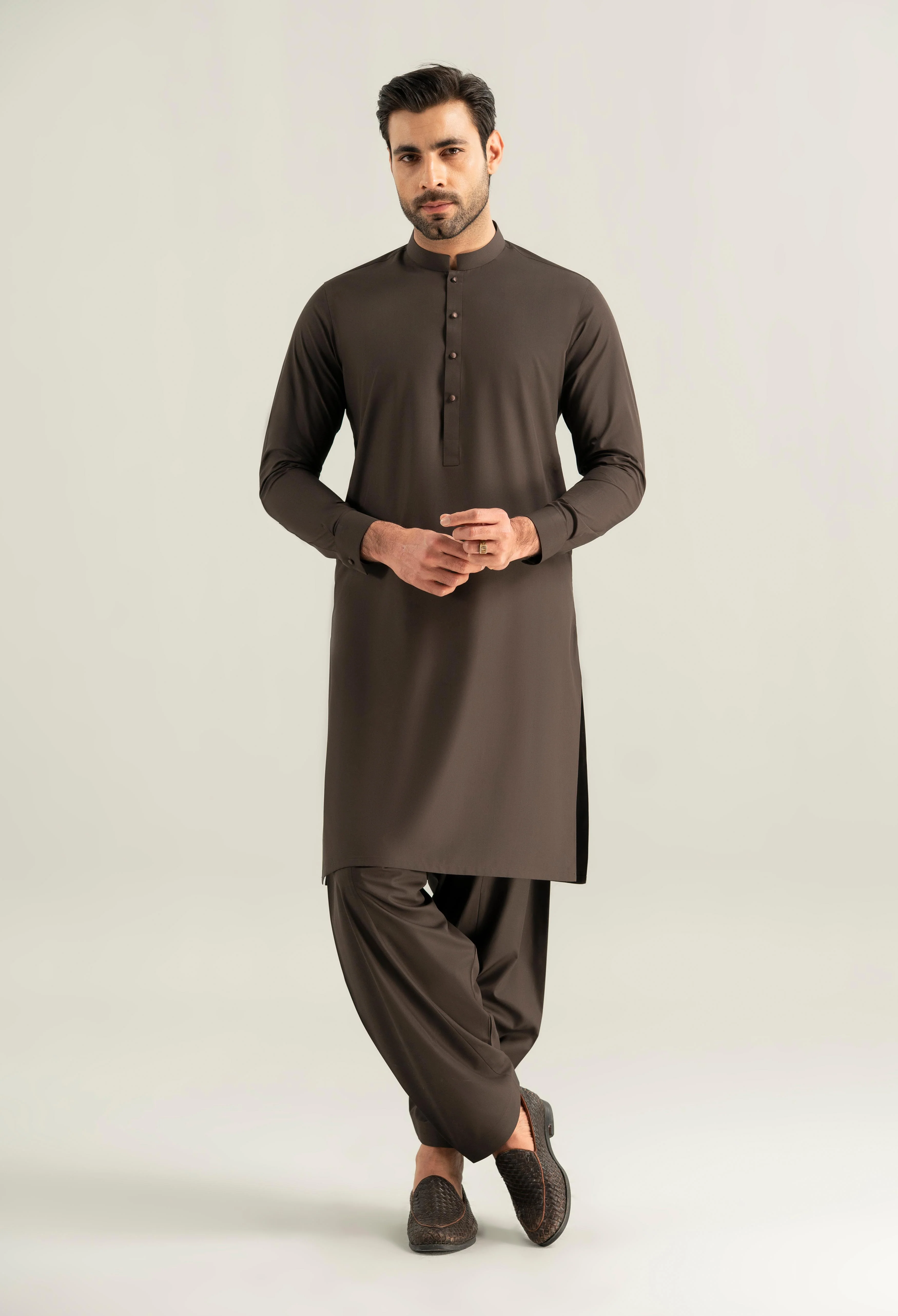 Umber Brown Blended Kameez Shalwar