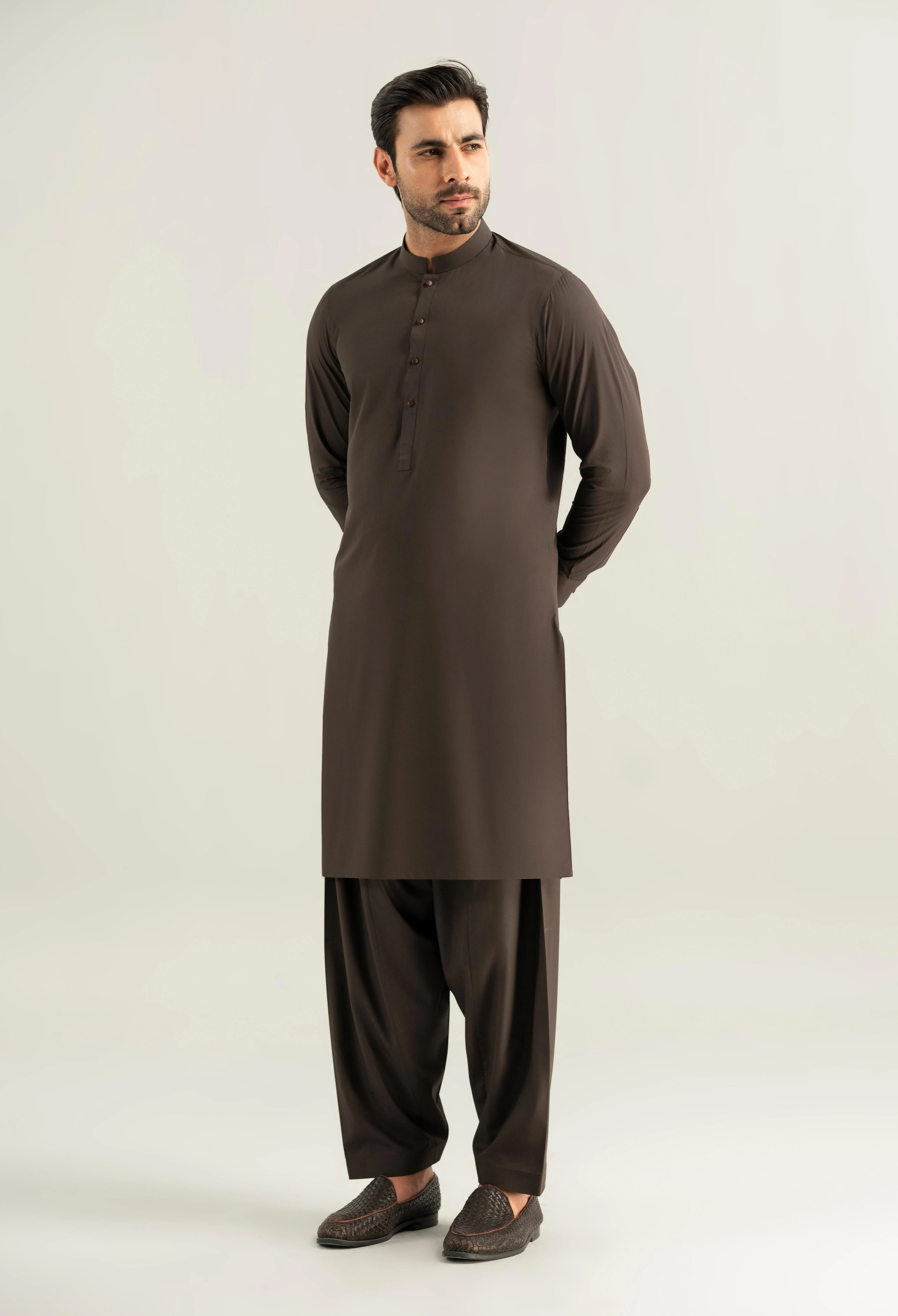 Umber Brown Blended Kameez Shalwar - Image 5