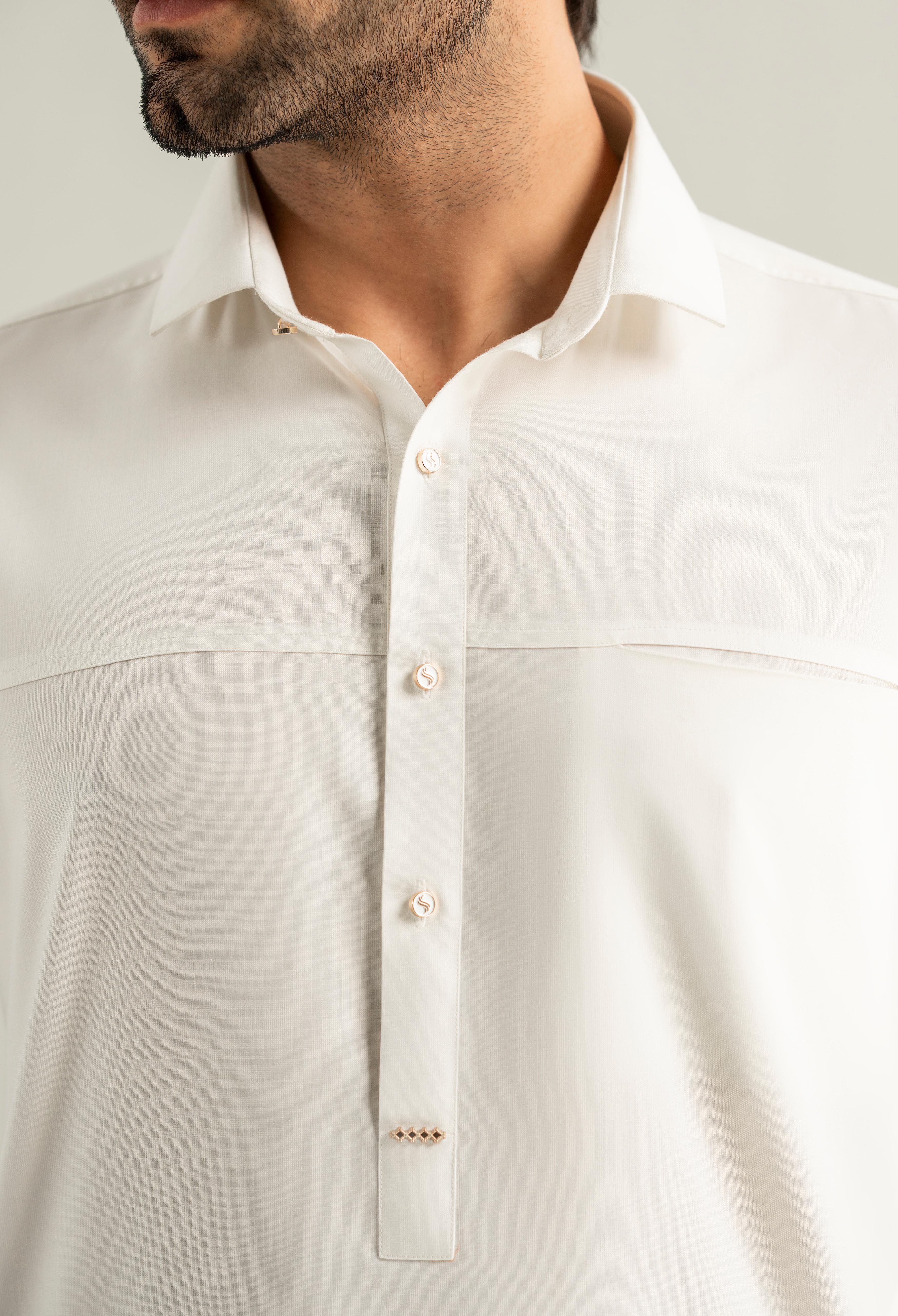 White Cotton Kameez Shalwar - Image 2